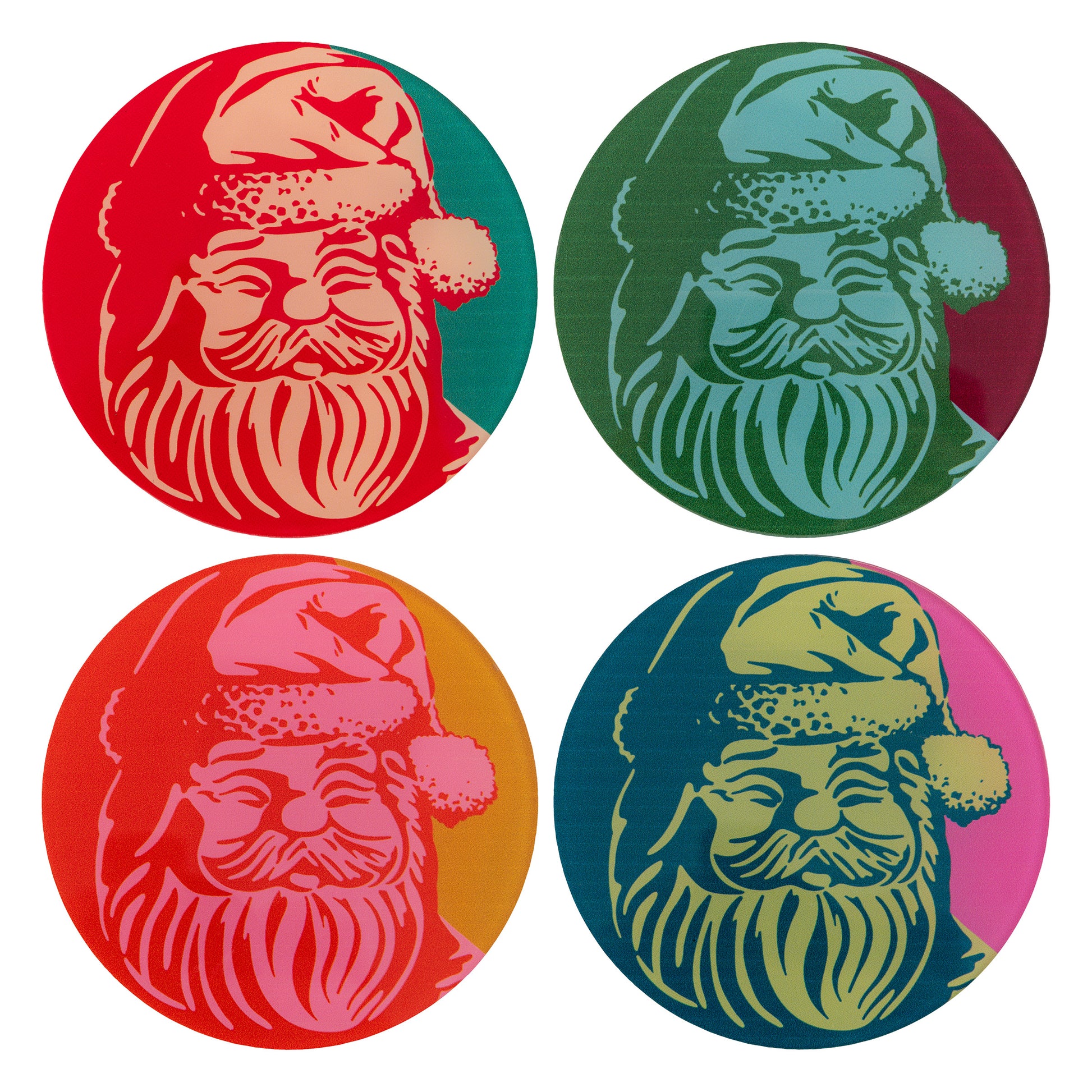 Retro Santa Acrylic Coasters, all coaster styles view. 