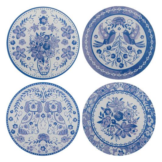Blue & White Acrylic Coasters view of all four designs. 
