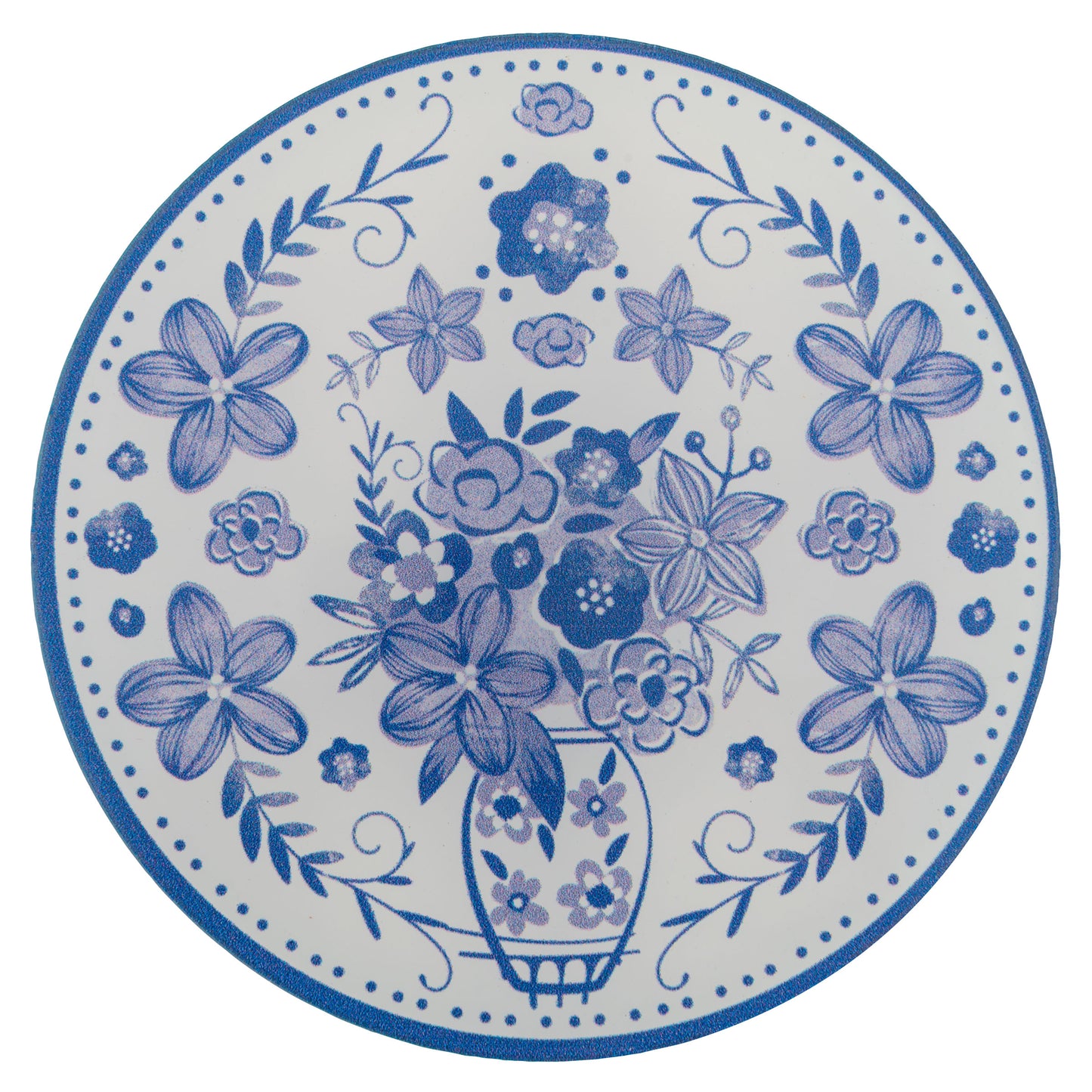 Blue & White Acrylic Coasters vase with flowers design view. 