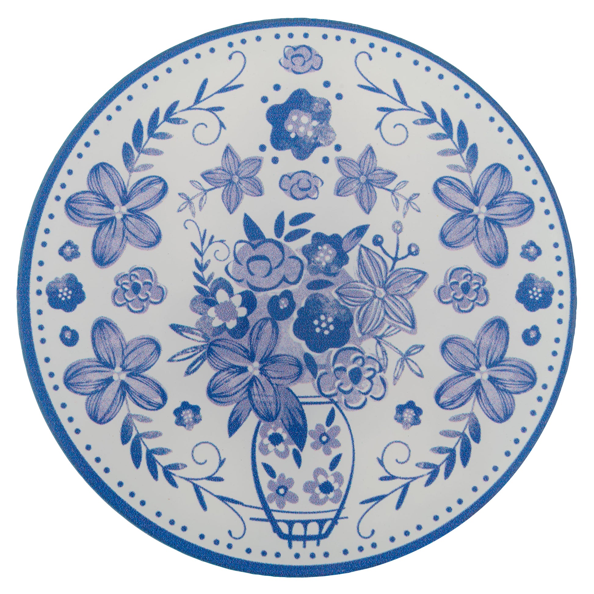 Blue & White Acrylic Coasters vase with flowers design view. 