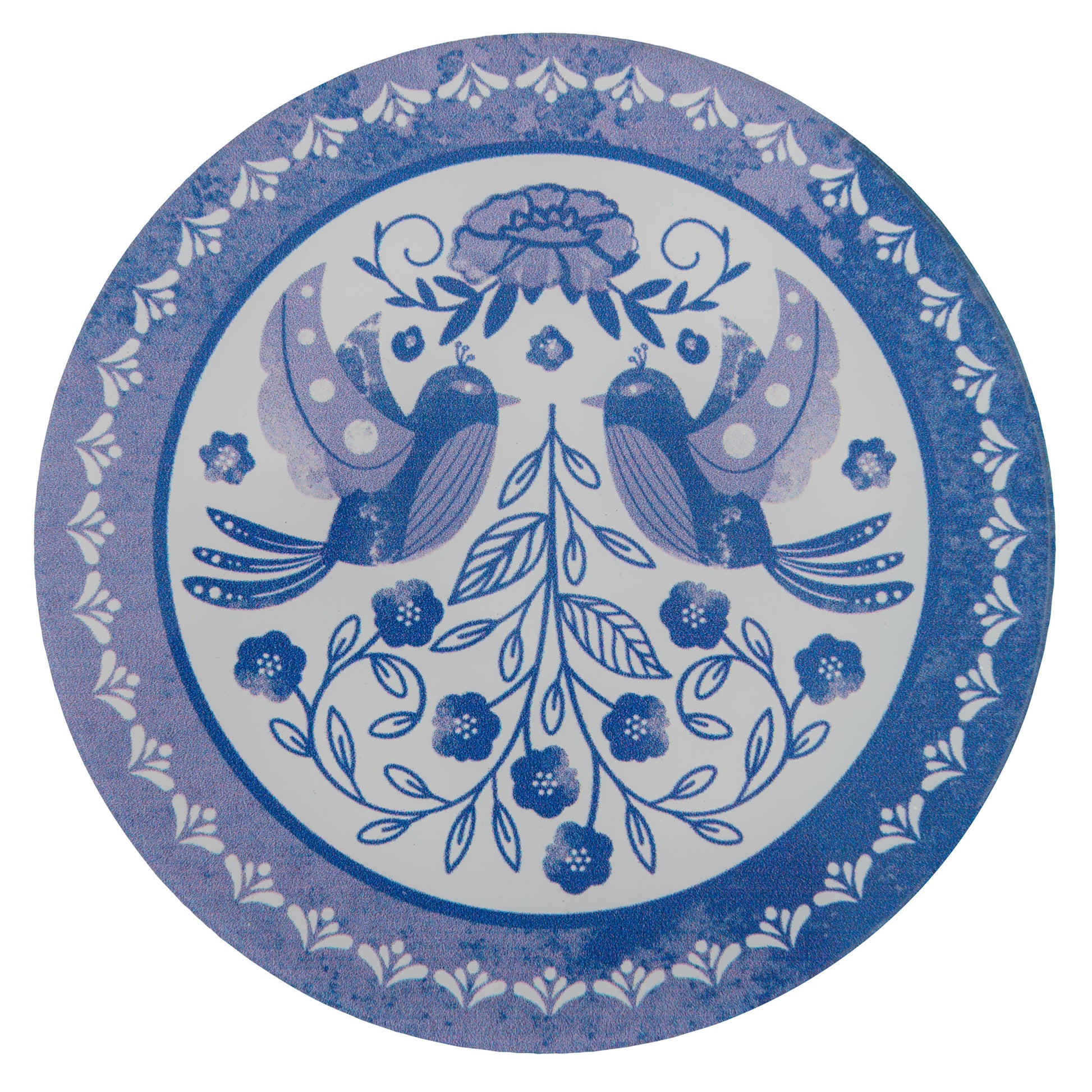 Blue & White Acrylic Coasters two birds design view. 