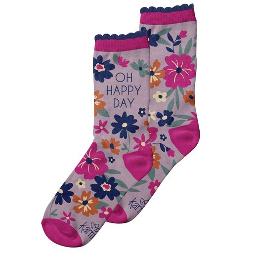 Oh happy day crew socks view of both sides. 