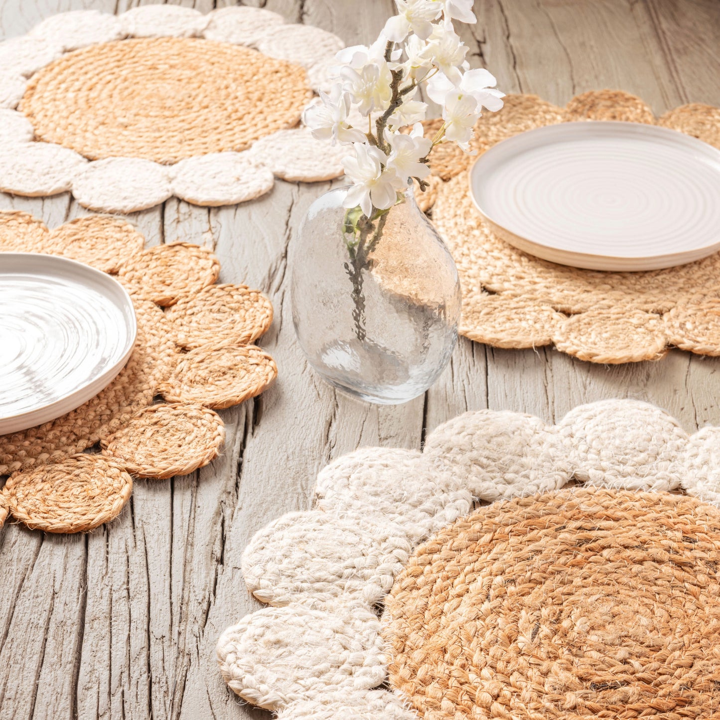 Natural & White Jute Floral Placemats