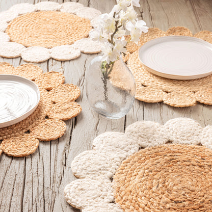 Natural & White Jute Floral Placemats