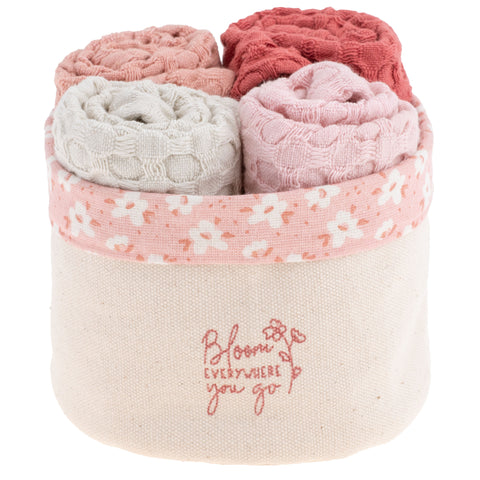 Bloom Waffle Weave Dishcloth Set With Canvas Holder